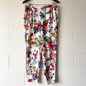 F&F White Floral Tropical Orchid Casual Trouser Slacks Pants Women's Size 8